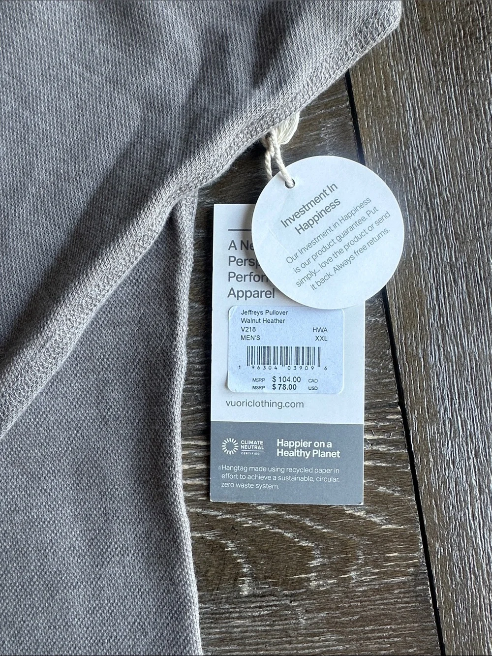 Vuori Men's Crewneck Pocket Sweatshirt in Walnut Heather - Picture 2 of 5